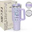 40 oz Tumbler with Handle and Straw, 100% Leak-Proof Travel Mug, Stainless Steel Double Wall Vacuum Insulated Coffee Cup Keeps Cold For 34 Hours, Dishwasher Safe, Lavender Leopard