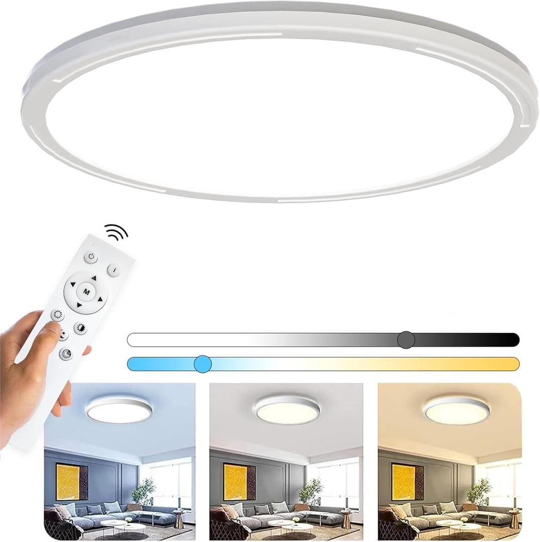 Flush Mount Ceiling LED, 12 Inch 30W Lighting Fixture, Remote Control 3000K-4500K-6000K Dimmable Light Modern Simple Slim Design for Bathroom Laundry Bedroom Hallway Livingroom Office