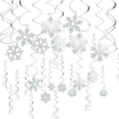 Sustainable Greetings Juvale Christmas Snowflake Swirl Decorations for Holiday Party Decor (Silver, 30 Pack) - Hanging Snowflake Decorations - Silver Party, set of 3 pack