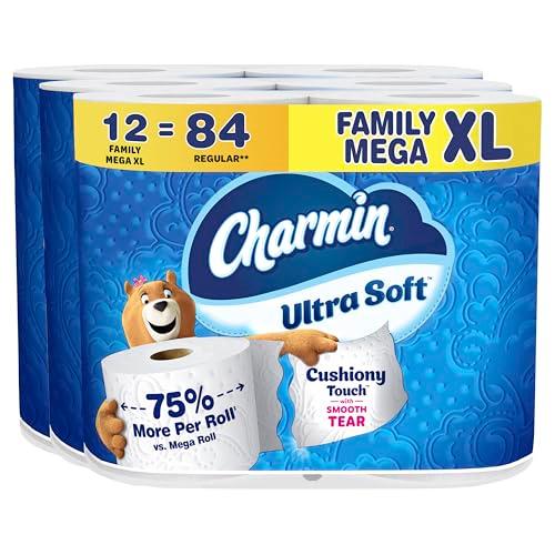 Charmin Ultra Soft Cushiony Touch Toilet Paper, 12 Family Mega XL Rolls = 84 Regular Rolls