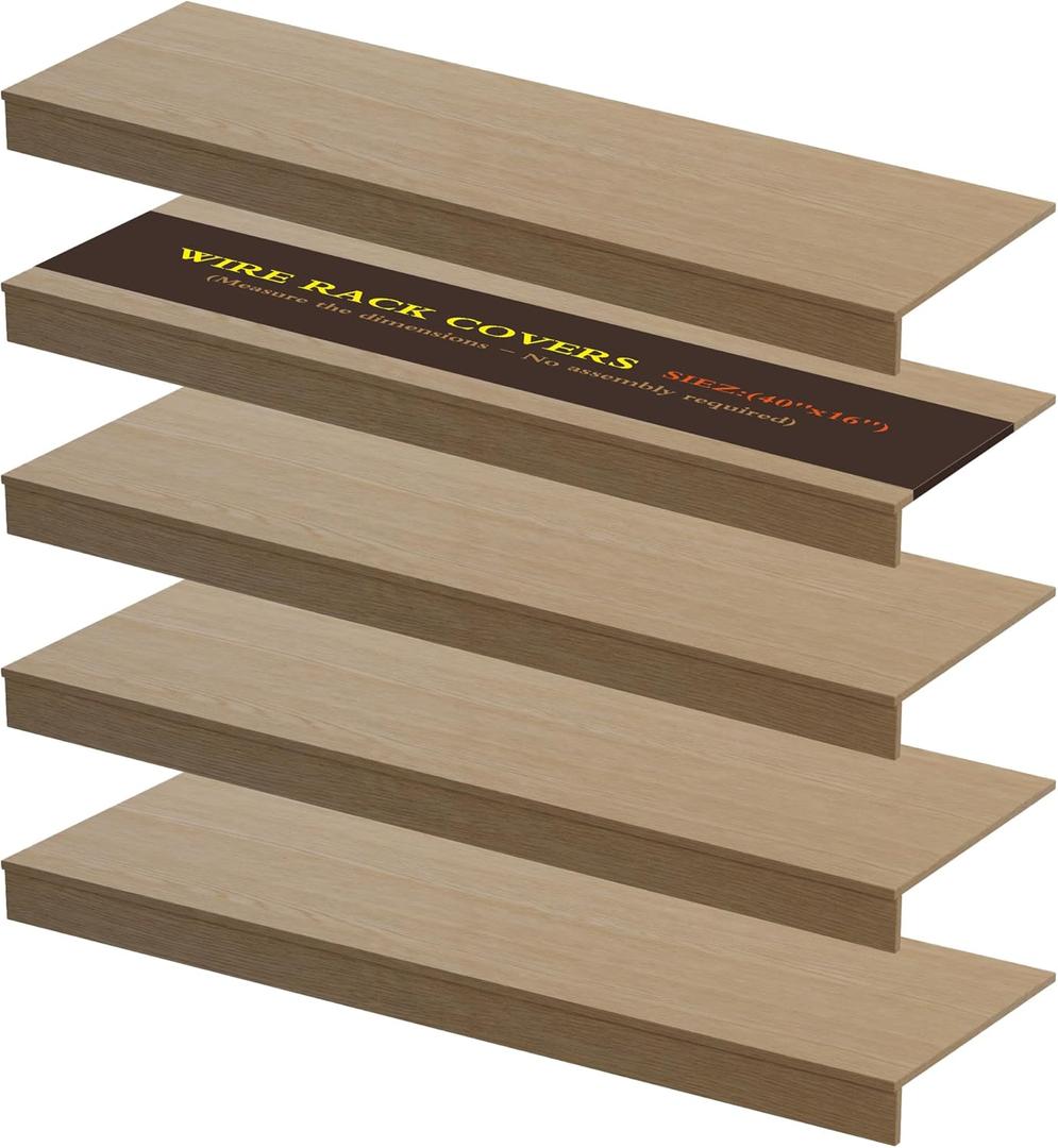 Wire Shelf Covers, 5Pcs 40"x16" Inch Shelf Covers for Wire Shelving, 0.39 Inch Thick (Not Wood), Moisture Resistant Wires Rack Cover with No Installation for Pantry, Closet, Kitchen