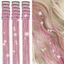 ZYXQZYX Hair Tinsel Kit Pack of 18 Pcs Hair Tinsel Clip in 19.6Inch Glitter Tinsel Hair Extensions Heat Resistant Clip in Hair Tinsel Sparkle Fairy Hair Accessories for Kids Girls Women (Pink)