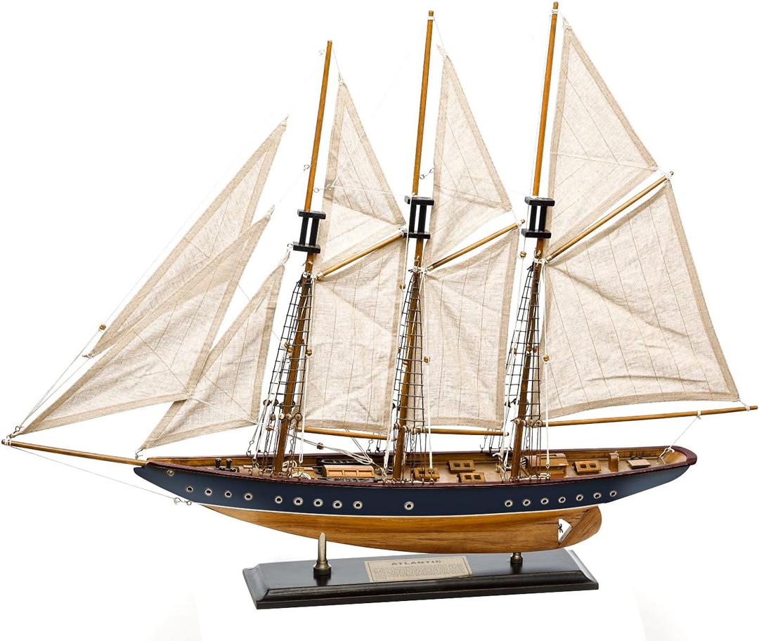 SAILINGSTORY Wooden Sailboat Model Ship Atlantic 30" Navy and Walnut
