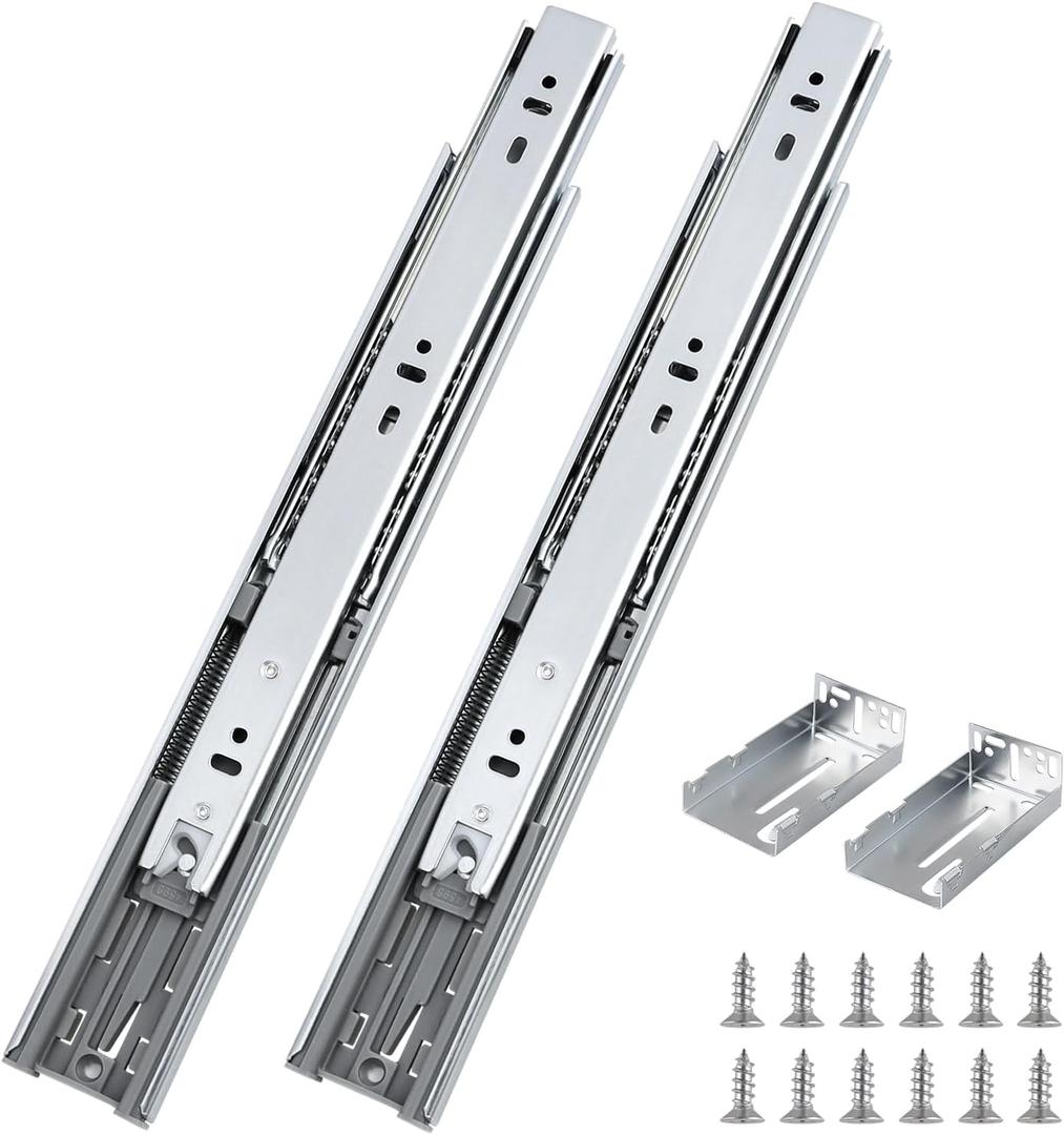 Probrico 1 Pair 24 Inch Rear/Side Mount Drawer Slides with Rear Mounting Brackets, Heavy Duty Ball Bearing Soft Close Drawer Glides, 3 Folds Full Extension Dresser Drawer Runners