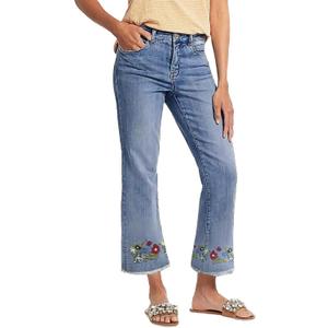 Flamingals Straight Leg Jeans for Women Low Rise Cropped Jeans Wash Embroidery Raw Hem Denim Pants (M)