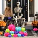 16 Pcs Thanksgiving Fake Pumpkins Fall Decor Colorful Foam Artificial Pumpkin Fall Party Decorations Harvest Assorted Size Faux Foam Decor for Thanksgiving Autumn Halloween Party(Neon Color)