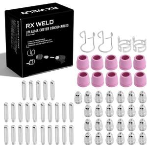 RX WELD 64PCS AG60P Plasma Cutter Torch Consumables Electrode Nozzles Cups Kit Galvanized Copper Ceramic AG-60 Consumables