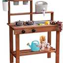 ROBOTIME Mud Kitchen for Kids Outdoor, Wooden Kids Kitchen Playset, Outdoor Play Kitchen with Removable Sink, Faucet, Cooking Accessories, Stove, Fun Backyard Outdoor Kitchen for Boys Girls 3+