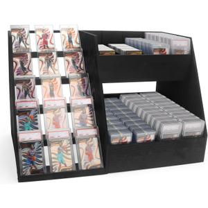 5-Tier Trading Card Display,Large Capacity Card Display Stand with 8-Row Storage & 8 Stoppers + Dividers,Wooden Graded Card Display Holds 200+ PSA BGS SGC Slabs for Sports Card and Game Card Collection