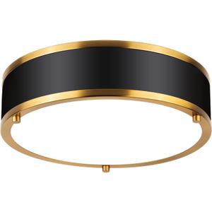 12.5 Inch LED Flush Mount Light Fixture, 26W, Modern Ceiling Light, 3 Color Adjustable 3000K/4000K/5000K, Dimmable for Bedroom, Hallway, Bathroom, Kitchen (Black Gold)