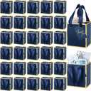 Yeaqee 25 Pcs Mini Metallic Paper Gift Bags with Handles 4x2.75x4.5'' Tiny Small Gift Bags with Thank You Tag for Wedding Graduation Birthday Party Return Gifts Jewelry Business (Navy Blue, Gold)