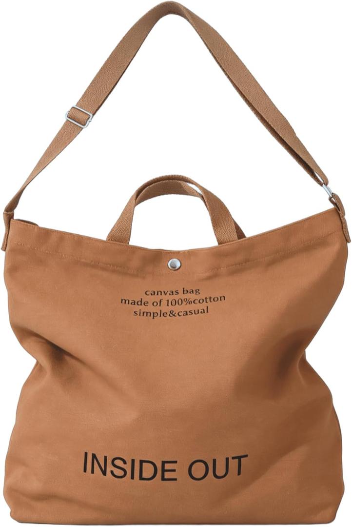 2 x Canvas Tote Bag for Women: Large Capacity Shoulder Bags for Work, Travel, Casual, Message Bag, Tote, Purse, Handbags (Brown)