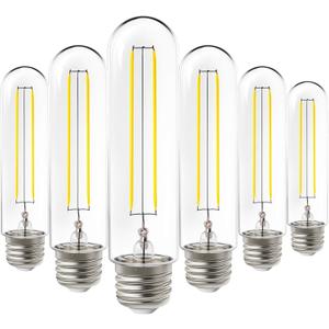 Sunco Lighting 6 Pack 5W=40W Dusk to Dawn Outdoor T10 Light Tubular LED Bulbs, CRI90 2700K Soft White E26 Base, 450 Lumens, Vintage Filament, Waterproof, Outdoor Decorative UL.