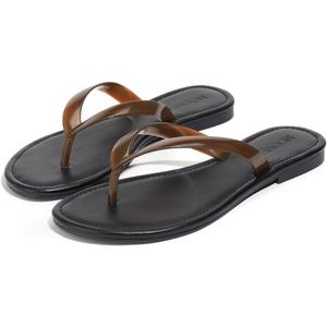 Flip Flops for Women Jelly Slim Thong Sandals Minimalist Essentials Flat Sandals Summer Beach Travel Walking Slides with Vegan Leather (7, Brown)