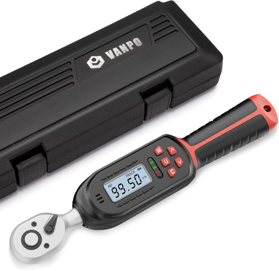 Digital Torque Wrench, 3/8 Inch Drive Digital Electronic Torque Wrench for Automotive,5-99.5 ft-lbs./6.8-135Nm, with Preset Value, Buzzer and LED Notification for Motorcycle & Bicycle