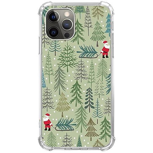 Green Christmas Trees Phone Case for iPhone 14 Pro Max, Cute Christmas Santa Claus in Forest Cover for Teens Men Women, Trendy TPU Bumper Phone Case Cover for iPhone 14 Pro Max