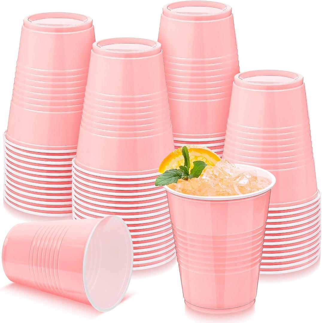 50 Pack Pink Disposable Plastic Cups 12 Ounce Drinking Party Cups Bulk Party Cups for Wedding Birthday Graduation Christmas Parties, Picnics Events