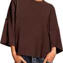 Saodimallsu Womens 3/4 Sleeve Sweaters Lightweight Crewneck Loose Pullover Casual Oversized Fall Knit Tops (S)