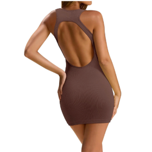 LASLULU Womens Bodycon Mini Dress Backless Built in Bra Casual Cute Sundresses Ribbed Summer Tank Dress, Large