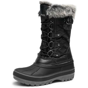 DREAM PAIRS Boys Girls Snow Boots Water-Resistant Outdoor Warm Cozy Anti-Slip Mid Calf Faux Fur Lining Insulated Winter Shoes for Little/Big Kids, Size 11 Little Kid, Black, KRIVER-1