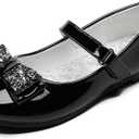 Toddler Girls Dress Shoes - Black Floral Mary Jane Flats for Girls - Water Resistant - All Seasons - Casual - Wedding, Dance, Daily Wear