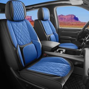 Car Seat Cover Custom Fit for Dodge Ram 1500 2500 3500 2002-2026 Faux Leather Seat Cover Set Compatible with Crew Quad Regular Cab Pickup Truck Cushions (Black & Blue, Full Set, Curved Rear)