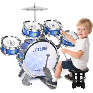 Kids Drum Set for Toddlers Ages 25  Musical Toy with Stool, Perfect Birthday Xmas Gift for Boys & Girls