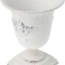 POPETPOP Tall Urn Vase Retro White Metal Urn Planter Pedestal Flower Pot Rustic Farmhouse Flower Holder for French Country Style Home Table Centerpiece Decor, 5.9 x 5.9 x 7.47 Inches