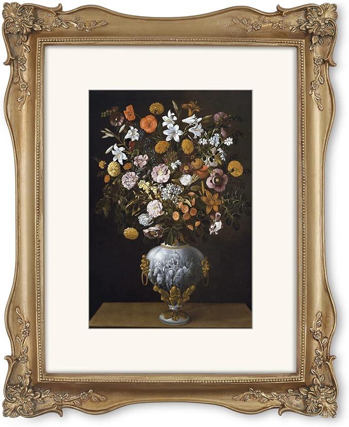 8x10 Picture Frame Matted to 5x7 Image, Vintage Bronze Picture Frames 8 by 10, Baroque Photo Frame with Corner Ornaments for Wall and Tabletop Décor