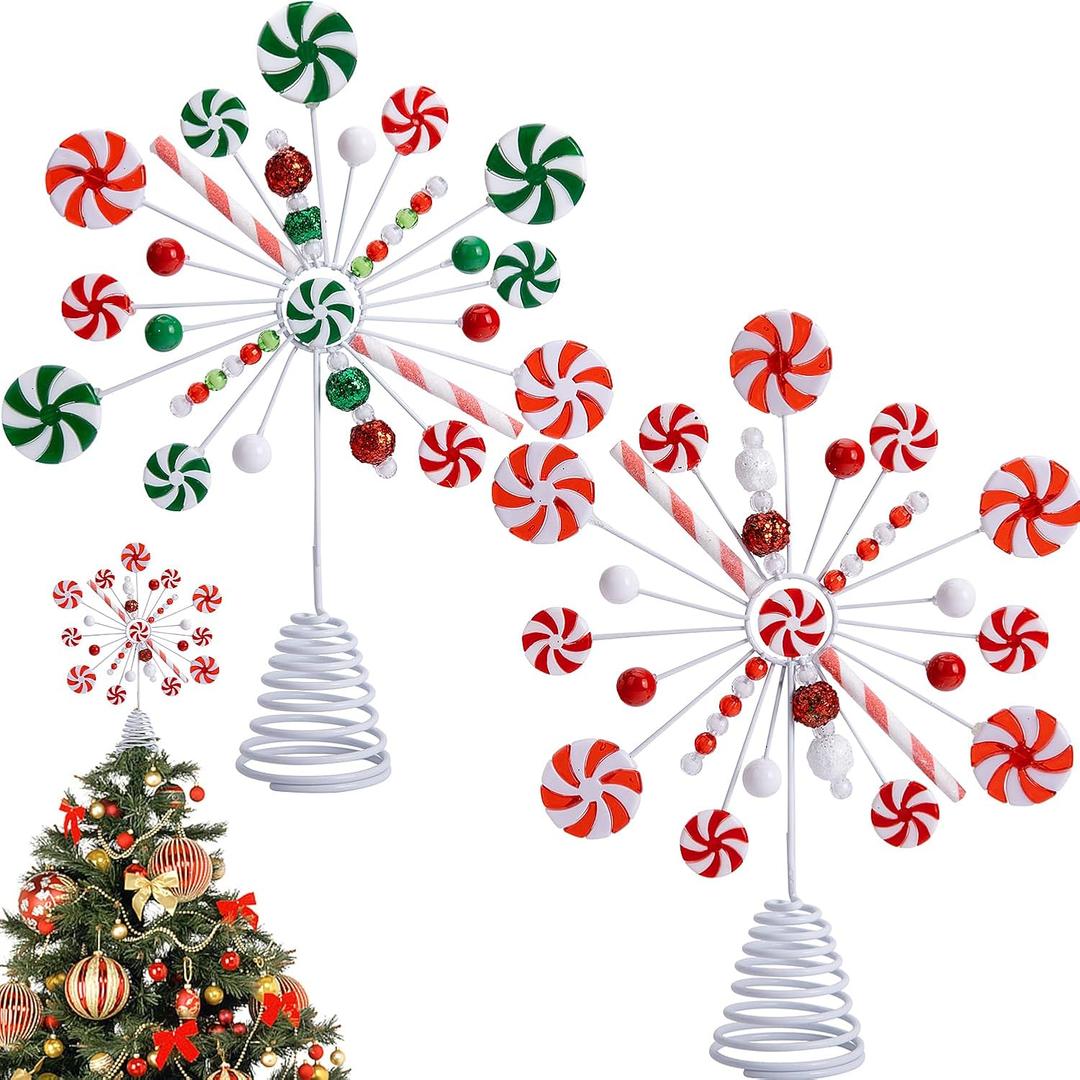 RunNico 2PCS Candy Snowflake Tree Topper - Peppermint Candy Cane Christmas Tree Top Decorations - Christmas Candy Tree Topper for Xmas Holiday Party Gift Dcor