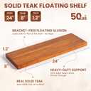 24 Inch Teak Floating Shelves Set of 2 - Solid Natural Wood Wall Mounted Shelves with Invisible Brackets - Heavy Duty Waterproof Storage for Bathroom, Kitchen, Living Room & Outdoor