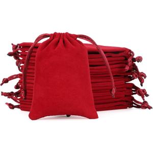 Velvet Drawstring Jewelry Bag, 50Pcs Red Coin Pouch, 3x4 Dice Bag, for Wrapping Christmas, Thanksgiving Party Favors or Gifts for Friends, Small Business, Crosses, Customers, For Church