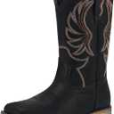 Rollda Kids Cowboy Boots for Boys Girls Western Square Toe Cowgirl Boots with Walking Heel (6 ) (Black)