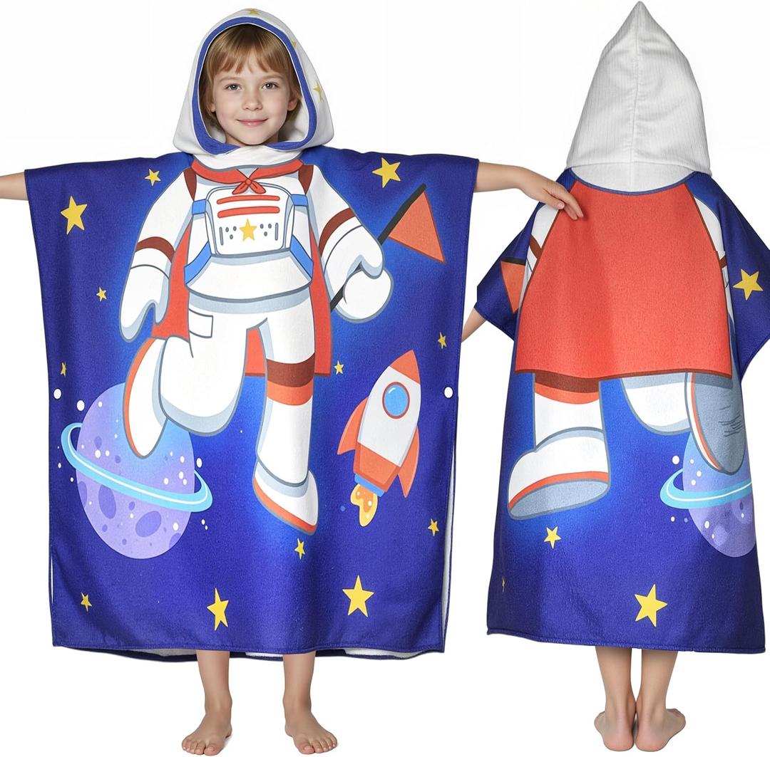 Space Hooded Towels for Kids, with Backpack, Kids Beach Towel 30"x 25" for 3-10 Years, Space Gifts for Boys Girls, Toddler Swim Cover Up & Bath Robe for Beach Pool, Soft Microfiber