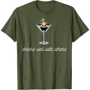 St Patricks Day Drinks Well With Others Martini Womens Top T-Shirt, M