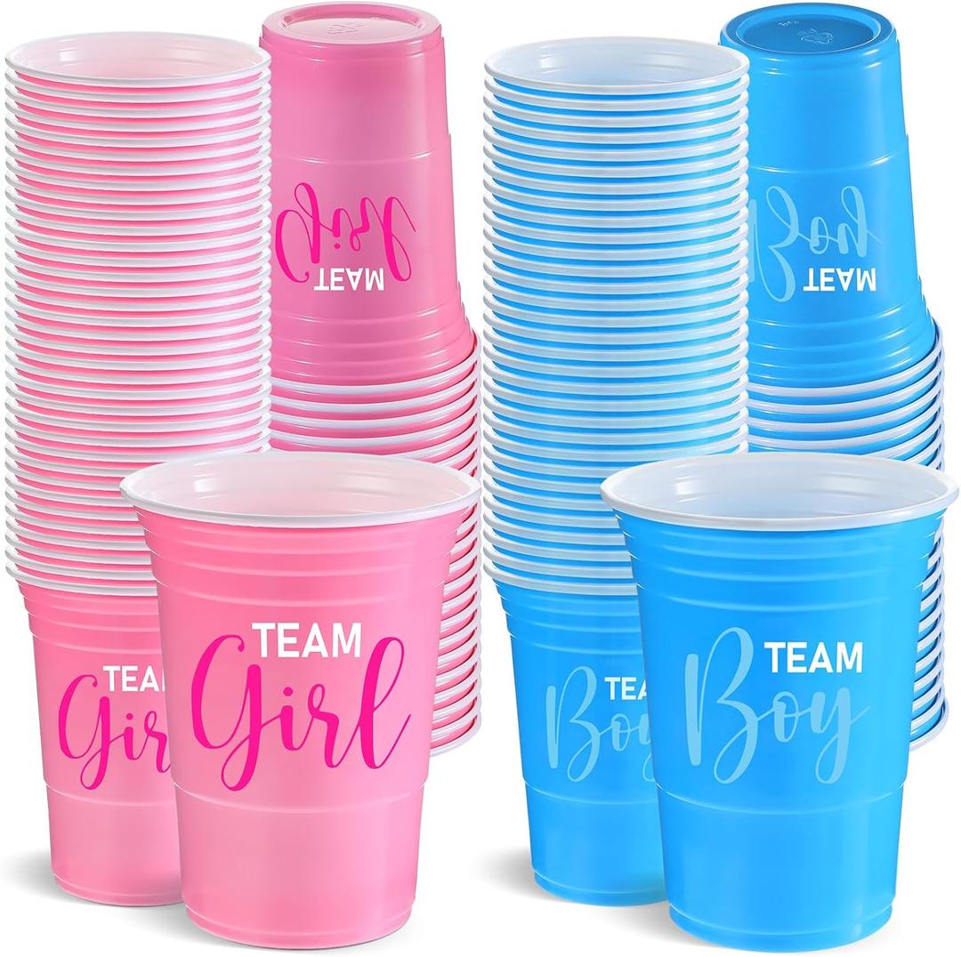 Norme 120 Pcs Gender Reveal Plastic Cups Team Boy Team Girl Disposable Blue Pink Plastic Cups Gender Reveal Party Supplies for Beverage Drink Tableware(16 oz)