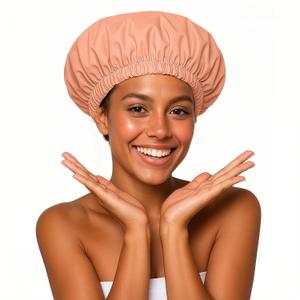 2 x Shower Cap for Women Reusable Waterproof Shower Caps with Elastic Band, Ideal for Long Hair, Braids and All Hair Types,Medium,Orange