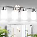 Zarbitta 4-Light Bathroom Light Fixtures, Brushed Nickel Modern Vanity Lights with Milky White Frosted Glass Shades, Bathroom Wall Lamp for Mirror Kitchen Living Room