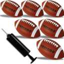 6 Pack Football Size 6 Junior Sized Ball with Textured Grip for Kids Youth Practice, Match and Scrimmage Play Indoors & Outdoors All Weather Use with Pump