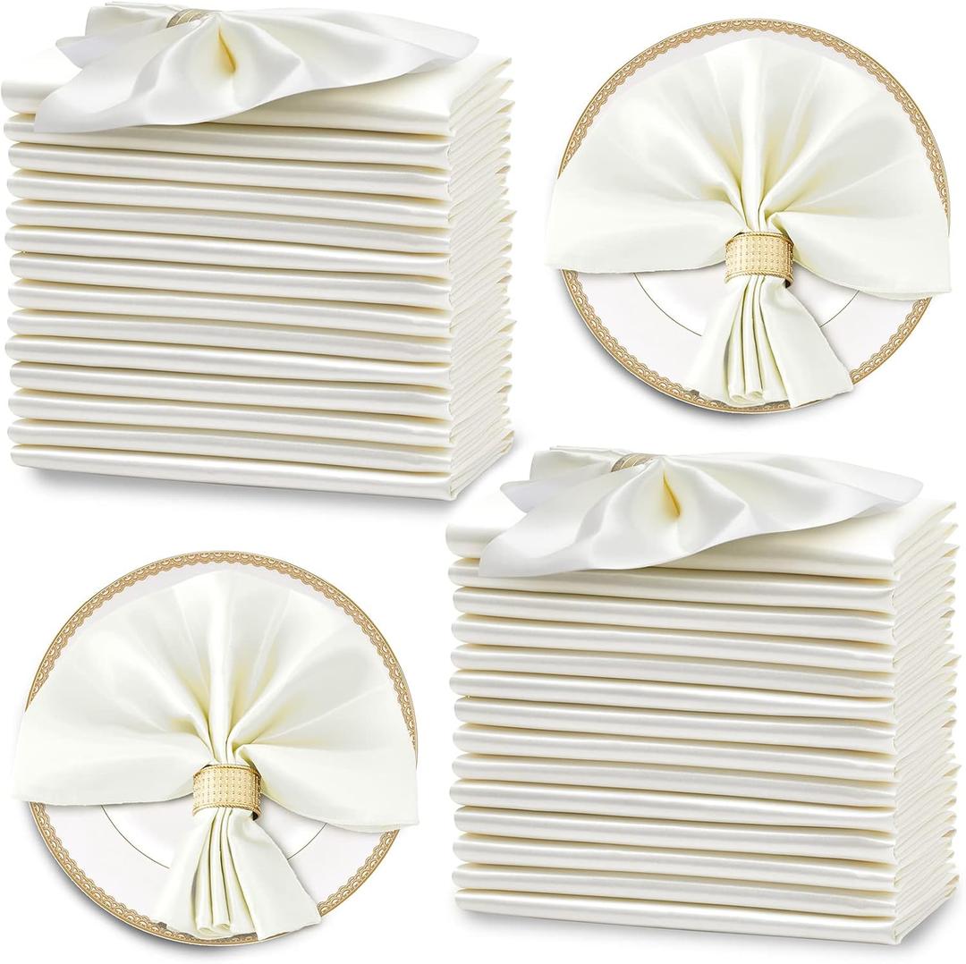 Horbaunal 30 Pack Ivory Satin Napkins 20 x 20 Inch, Square Soft Table Dinner Napkins, Silky Cloth Napkins Table Decoration for Weddings, Banquets Parties