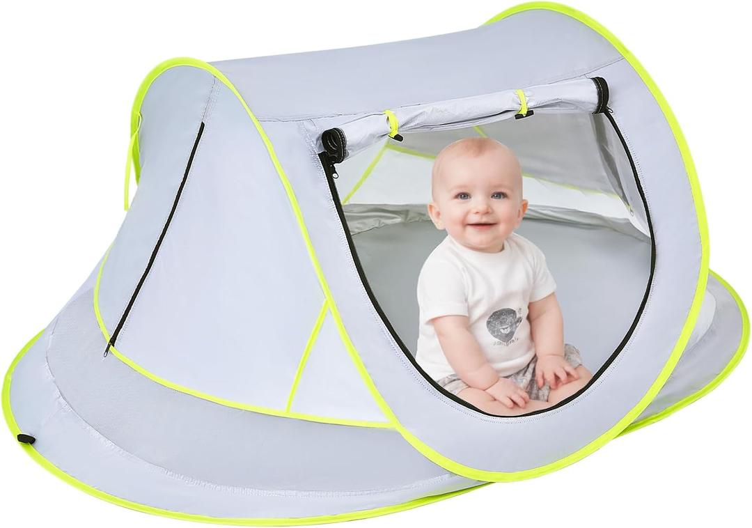Mengersi Baby Beach Tent,Large Pop Up Beach Shade Sun Shelter for Girls Boys,Pop Up Mosquito Net Travel Tent Or Indoor Play Tent for Kids,UPF 50+ UV (Gray)