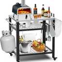 M METERXITY Stainless Steel Pizza Oven Table for Ooni, 650lbs Outdoor Grill Cart with Wheels and Handle, 32"x 24" Three-Shelf Food Prep Cart for Griddle, Movable Outdoor Pizza Cart