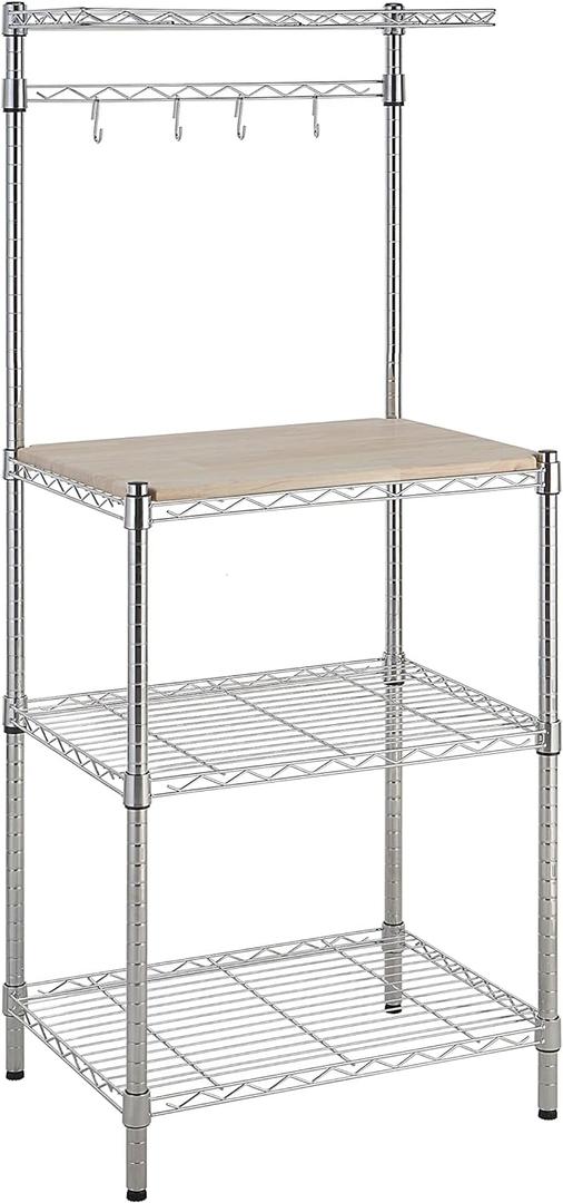 Amazon Basics Kitchen Storage Baker's Rack with Removable Top, Chrome/Beige, 18"D x 24" W x 59"H