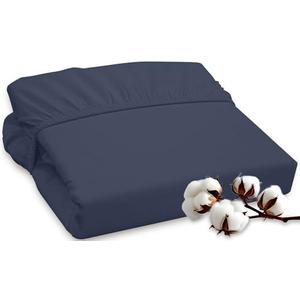 ROYALE LINENS 300 Thread Count 100% Long Staple Combed Cotton Fitted Sheet Twin - Super Soft Deep Pocket Bottom Sheet - Fitted Sheets Only - Elastic Sheets (Twin, Navy)