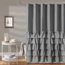 Seasonwood Grey Shower Curtain Ruffle Shower Curtain with Button 72 X 72 inch Bathtubs Decor Accessory Shabby Chic French Country Style