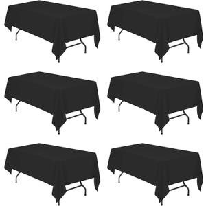 BRILLMAX 6 Pack Black Tablecloths 60 x 102 Inch for 6ft Rectangle Tables - 150 GSM Polyester Fabric, 15" Standard Drop, Water, Stain & Wrinkle Resistant Cloth Cover for Wedding Banquet Dining Buffet