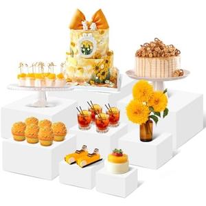 Buffet Risers, 8 Pcs Large White Acrylic Food Risers, Dessert Table Display Set for Buffet Table, Acrylic Display Stands for Catering Dessert Jewelry Figures Show ( 5" 6" 7" 8" 9" 10" 11" 11.8")