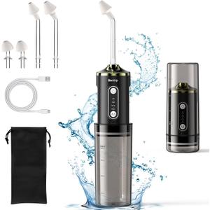 Electric Nasal Irrigation System, Cordless Neti Pot for Sinus Rinse & Nasal Care, 3 Adjustable Modes, 4 Nozzles Tips for Kids & Adults, IPX7 Waterproof, Foldable Design with 60 Salt Packs (Black)