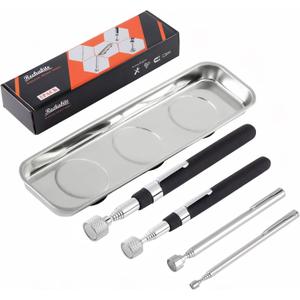 5 PCS Magnetic Telescoping Pick up Tools, 15 LBS, 8 LBS, 3.5 LBS, 1.5 LBS Magnet Stick Screws Parts Finder, with Rectangle Magnet Tray, Pickup Nails, Metal Retrieving (Medium)