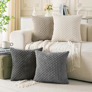 Set of 4 Grey White Taupe Decorative Throw Pillow Covers 18x18 Inch Corduroy Pillow Covers for Bed Couch Sofa Living Room Soft Square Cushion Cases